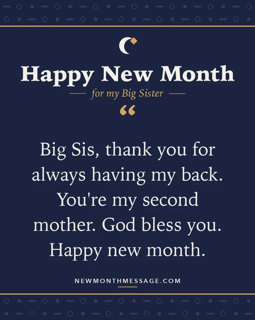 Happy new month card for my Big Sister: "Big Sis, thank you for always having my back. You're my second mother. God bless you. Happy new month."