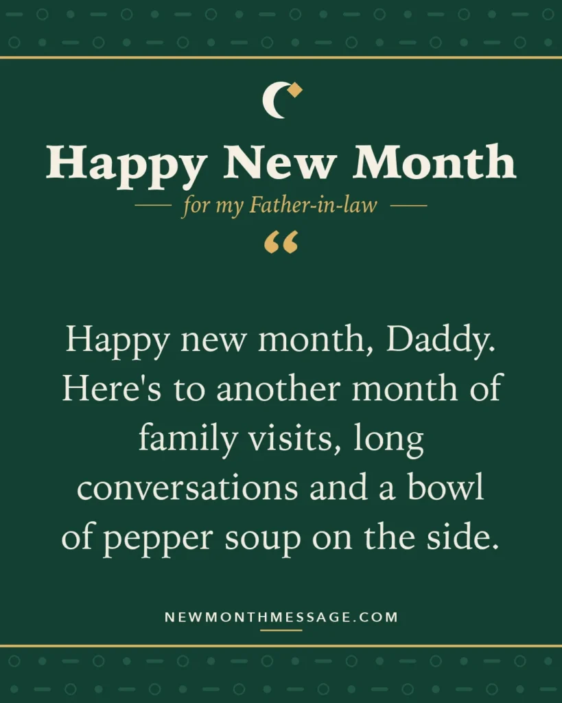 Happy new month card for my Father-in-law: "Happy new month, Daddy. Here's to another month of family visits, long conversations and a bowl of pepper soup on…"