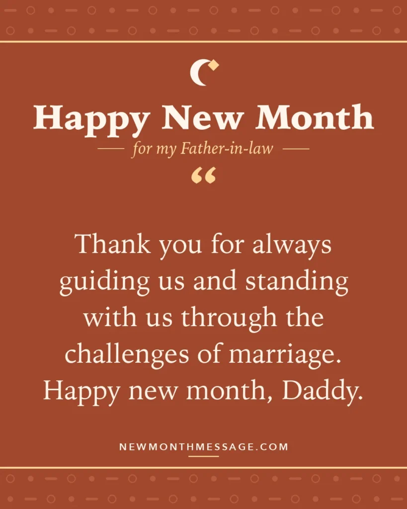 Happy new month card for my Father-in-law: "Thank you for always guiding us and standing with us through the challenges of marriage. Happy new month, Daddy."