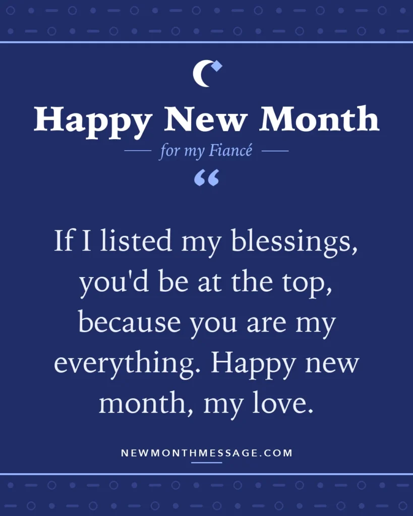 Happy new month card for my Fiancé: "If I listed my blessings, you'd be at the top, because you are my everything. Happy new month, my love."