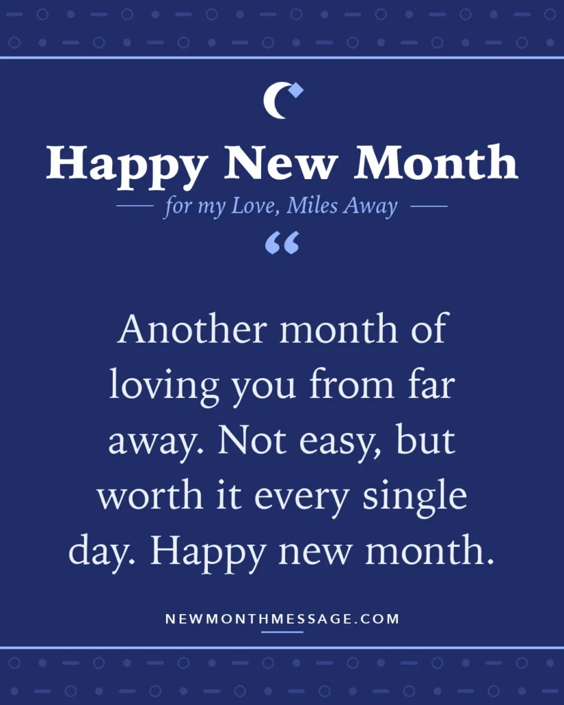 Happy new month card for my Love, Miles Away: "Another month of loving you from far away. Not easy, but worth it every single day. Happy new month."