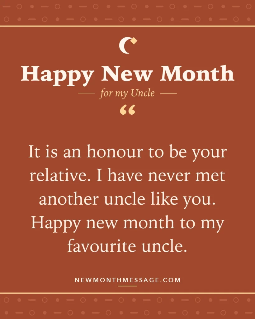 Happy new month card for my Uncle: "It is an honour to be your relative. I have never met another uncle like you. Happy new month to my favourite uncle."