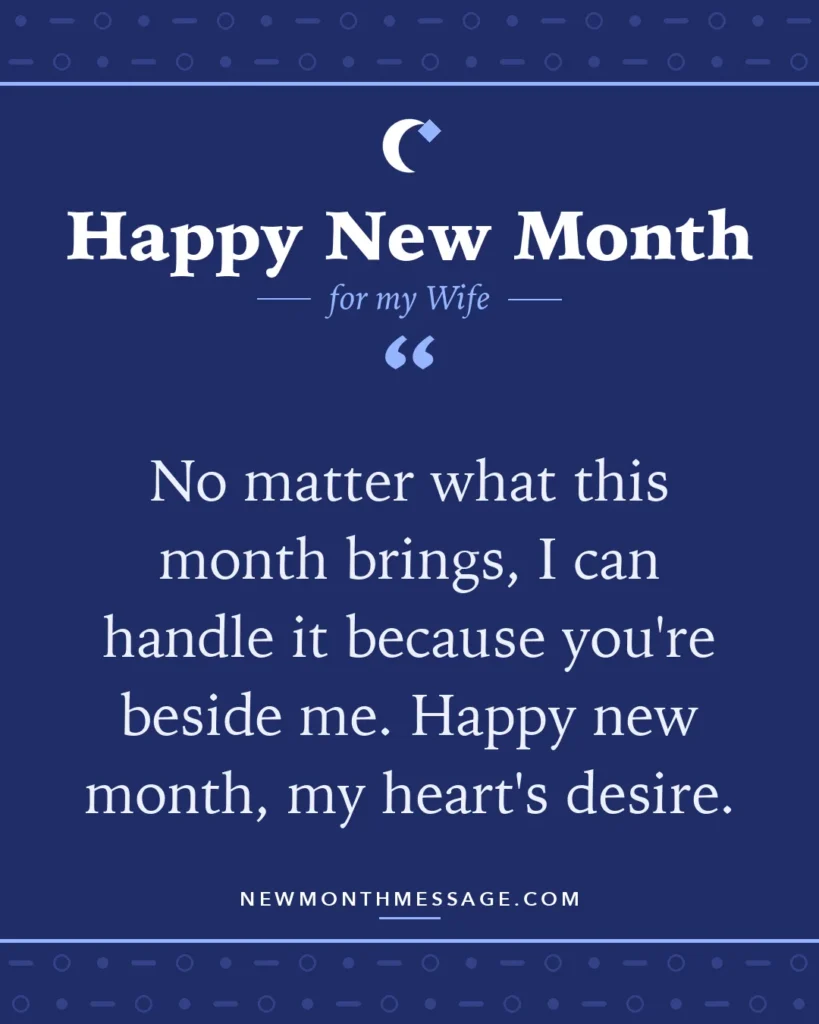 Happy new month card for my Wife: "No matter what this month brings, I can handle it because you're beside me. Happy new month, my heart's desire."